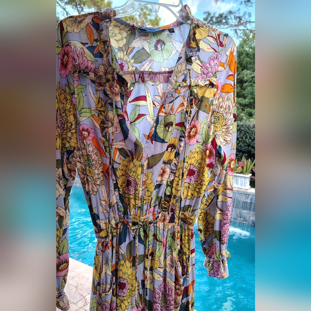 Boho-chic Floral Ruffle Long Sleeve Split-neck Maxi Dress Women's Size M NWOT - Picture 5 of 7